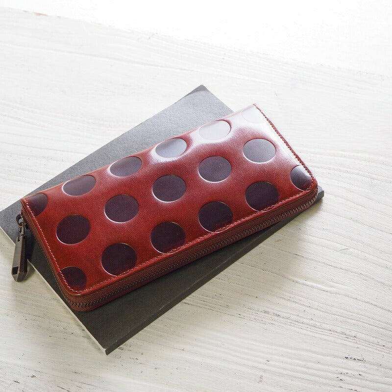 ZOO(ズー) 財布 長財布 イタリアンレザー ドット柄 ラウンドファスナー ブラウン カラカルウォレット [Z-ZLW-077-BR]