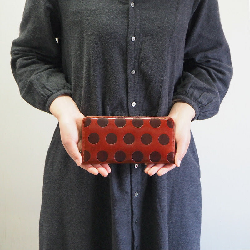 ZOO(ズー) 財布 長財布 イタリアンレザー ドット柄 ラウンドファスナー ブラウン カラカルウォレット [Z-ZLW-077-BR]