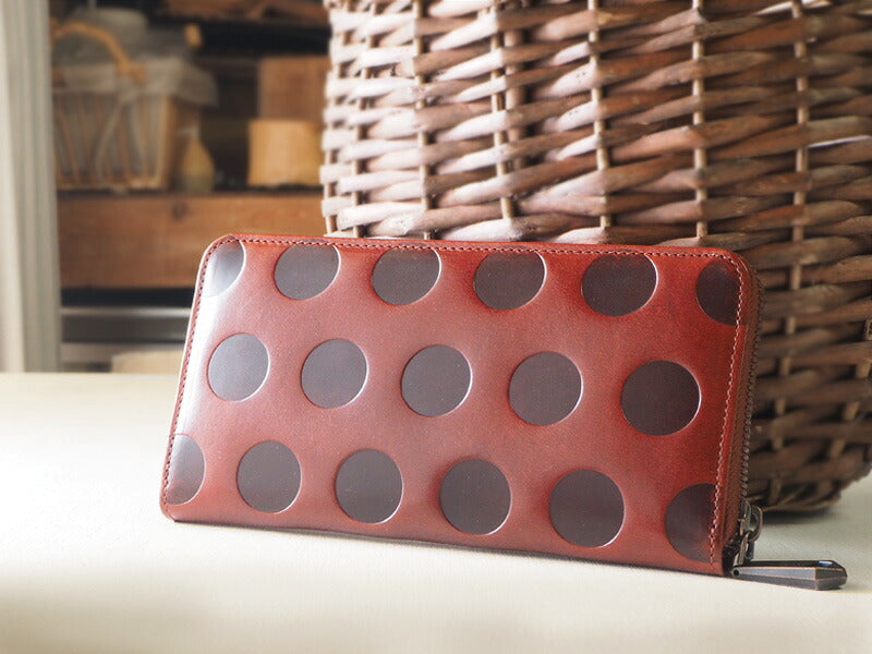 ZOO(ズー) 財布 長財布 イタリアンレザー ドット柄 ラウンドファスナー ブラウン カラカルウォレット [Z-ZLW-077-BR]