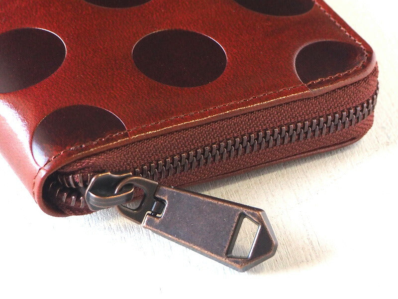 ZOO(ズー) 財布 長財布 イタリアンレザー ドット柄 ラウンドファスナー ブラウン カラカルウォレット [Z-ZLW-077-BR]