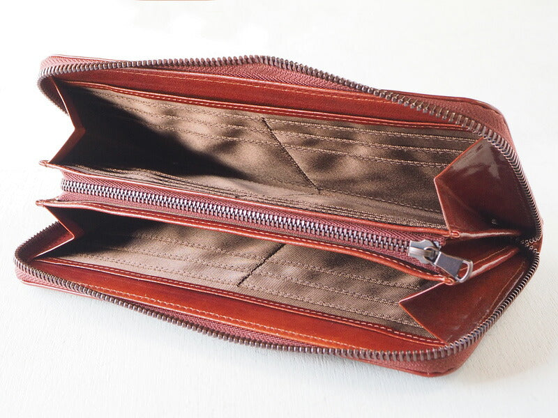 ZOO(ズー) 財布 長財布 イタリアンレザー ドット柄 ラウンドファスナー ブラウン カラカルウォレット [Z-ZLW-077-BR]