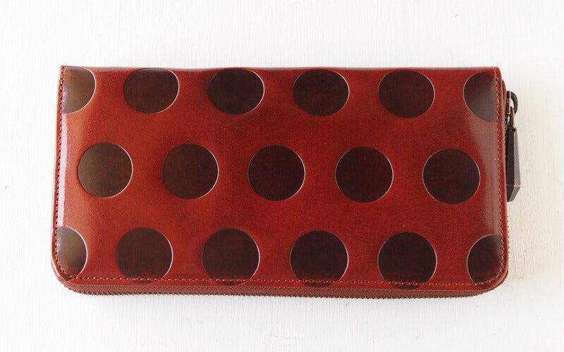 ZOO(ズー) 財布 長財布 イタリアンレザー ドット柄 ラウンドファスナー ブラウン カラカルウォレット [Z-ZLW-077-BR]