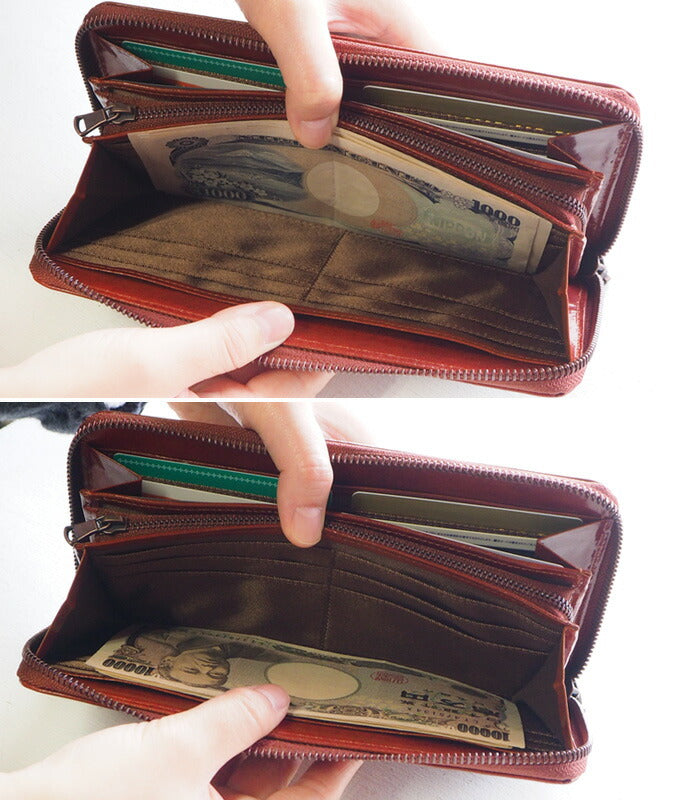 ZOO(ズー) 財布 長財布 イタリアンレザー ドット柄 ラウンドファスナー ブラウン カラカルウォレット [Z-ZLW-077-BR]