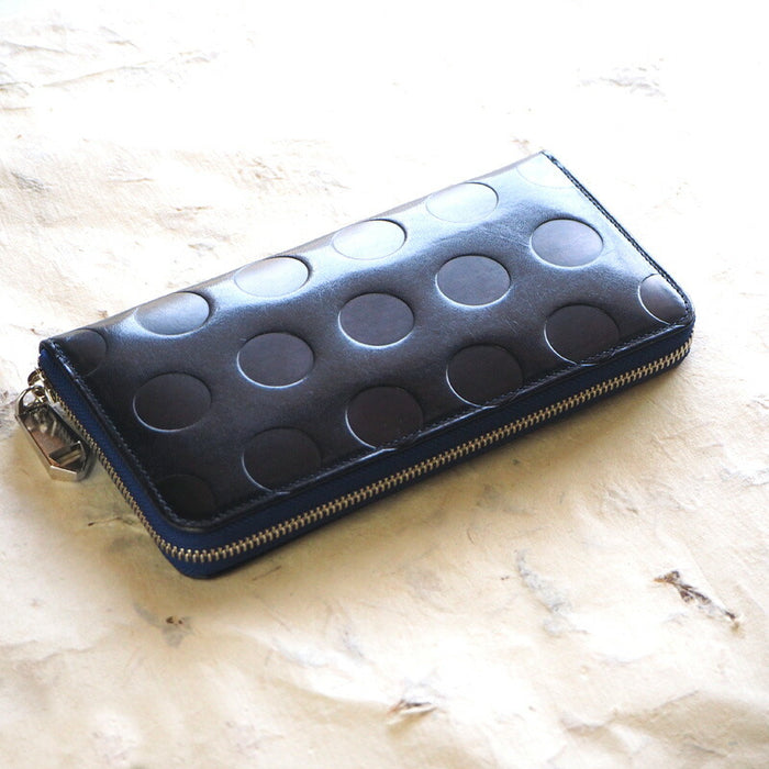 ZOO Wallet Long Wallet Italian Leather Dot Pattern Round Zipper Navy Caracal 錢包 [Z-ZLW-077-NV] 