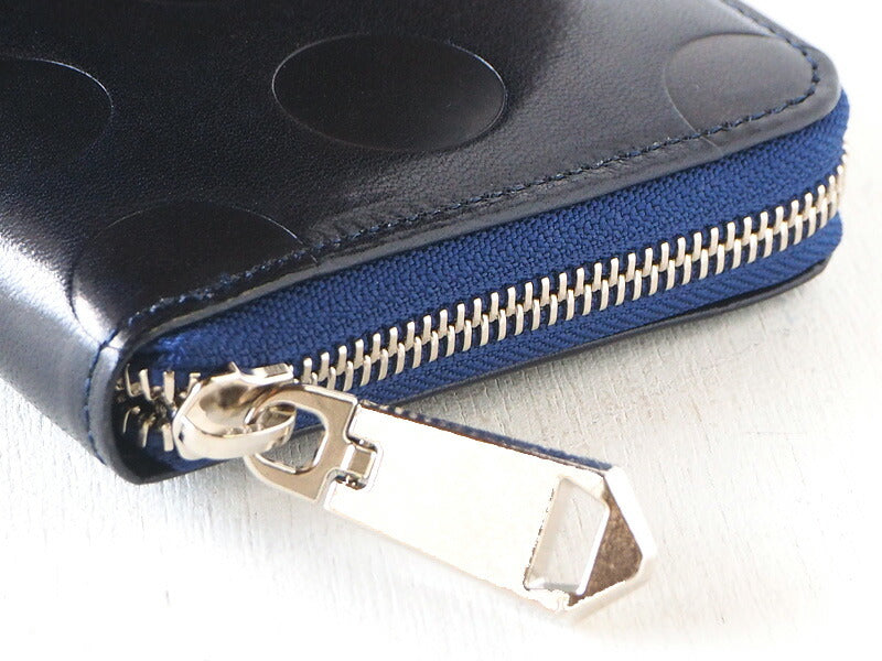 ZOO Wallet Long Wallet Italian Leather Dot Pattern Round Zipper Navy Caracal Wallet [Z-ZLW-077-NV] 