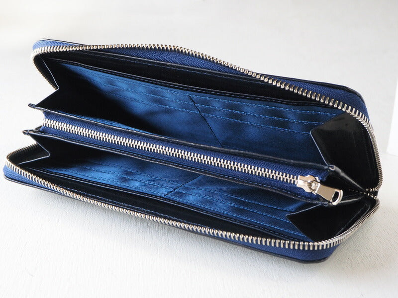 ZOO Wallet Long Wallet Italian Leather Dot Pattern Round Zipper Navy Caracal Wallet [Z-ZLW-077-NV] 