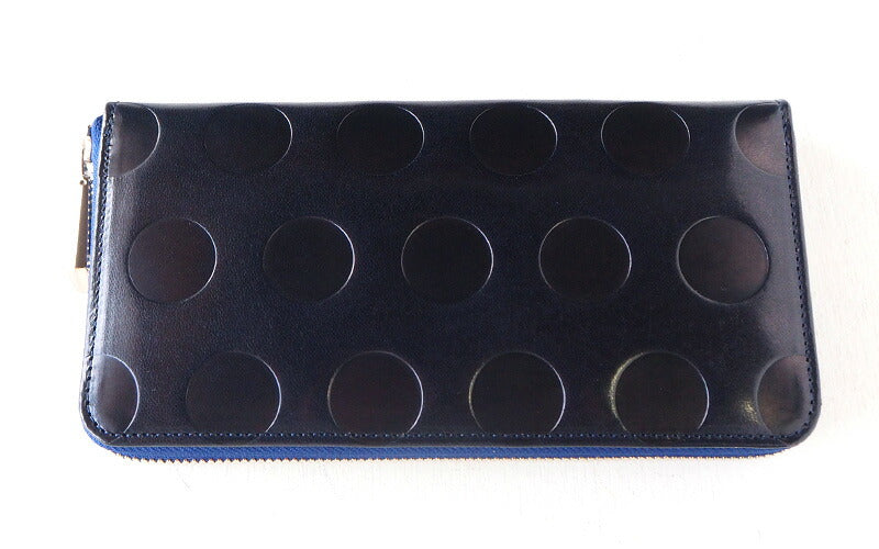 ZOO Wallet Long Wallet Italian Leather Dot Pattern Round Zipper Navy Caracal Wallet [Z-ZLW-077-NV] 