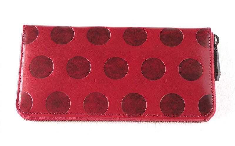 ZOO Wallet Long Wallet Italian Leather Dot Pattern Round Zipper Red Caracal Wallet [Z-ZLW-077-RD] 