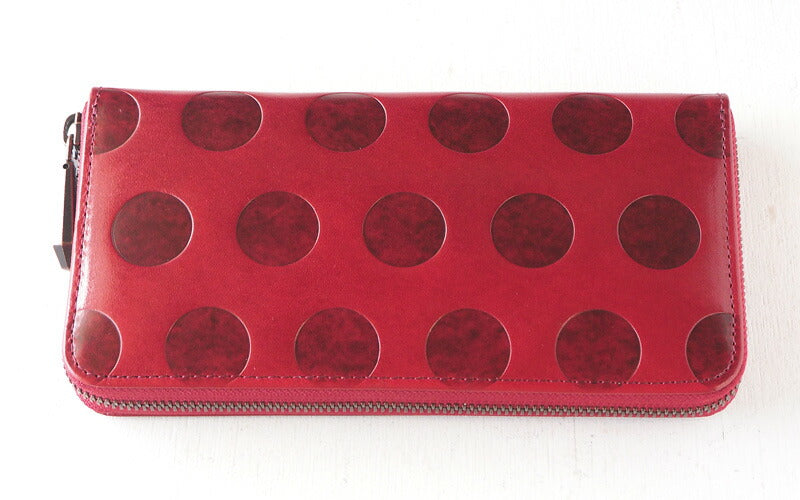 ZOO Wallet Long Wallet Italian Leather Dot Pattern Round Zipper Red Caracal Wallet [Z-ZLW-077-RD] 