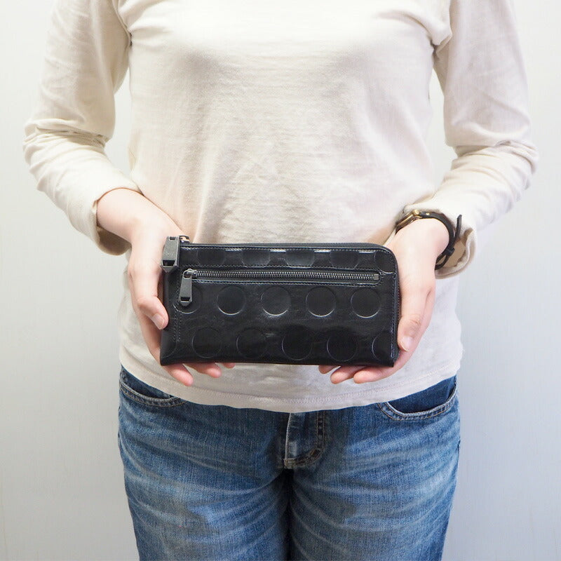 ZOO Wallet Long Wallet Italian Leather L-shaped Zipper Dot Pattern Black Cheetah Wallet 2 [Z-ZLW-078-BK] 