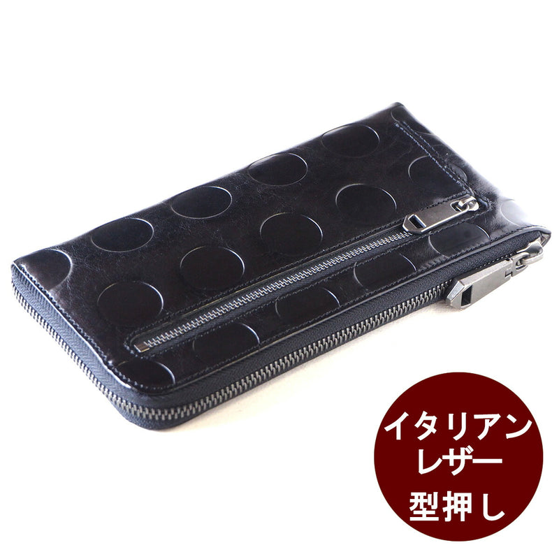 ZOO Wallet Long Wallet Italian Leather L-shaped Zipper Dot Pattern Black Cheetah Wallet 2 [Z-ZLW-078-BK] 