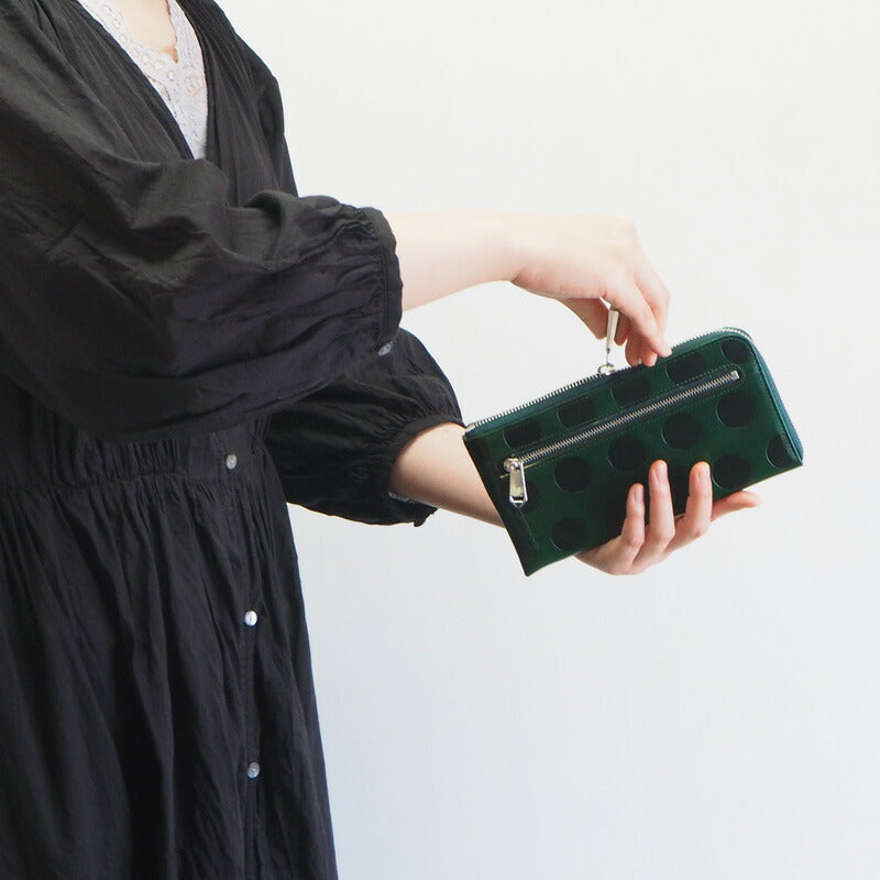 ZOO(ズー) 財布 長財布 イタリアンレザー L字ファスナー ドット柄 グリーン チーターウォレット2 [Z-ZLW-078-GR]