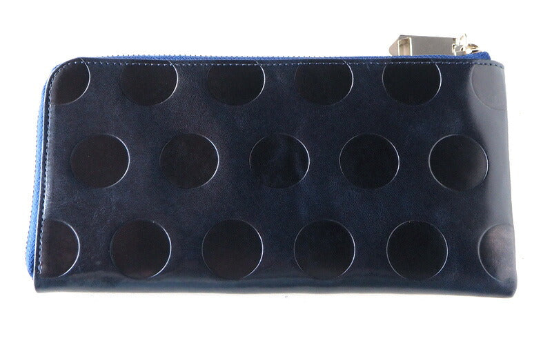 ZOO Wallet Long Wallet Italian Leather L-shaped Zipper Dot Pattern Navy Cheetah Wallet 2 [Z-ZLW-078-NV]