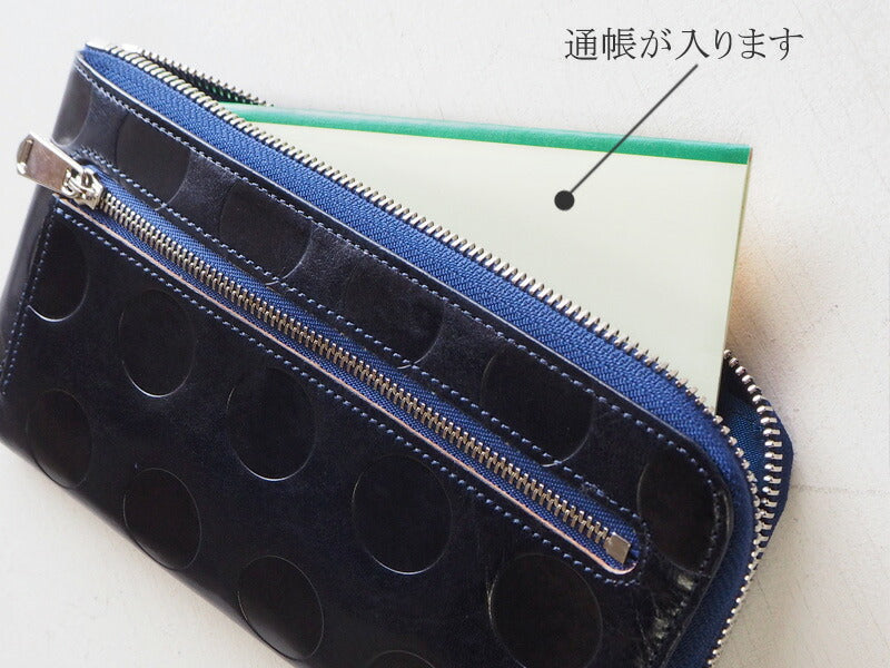 ZOO Wallet Long Wallet Italian Leather L-shaped Zipper Dot Pattern Navy Cheetah Wallet 2 [Z-ZLW-078-NV]