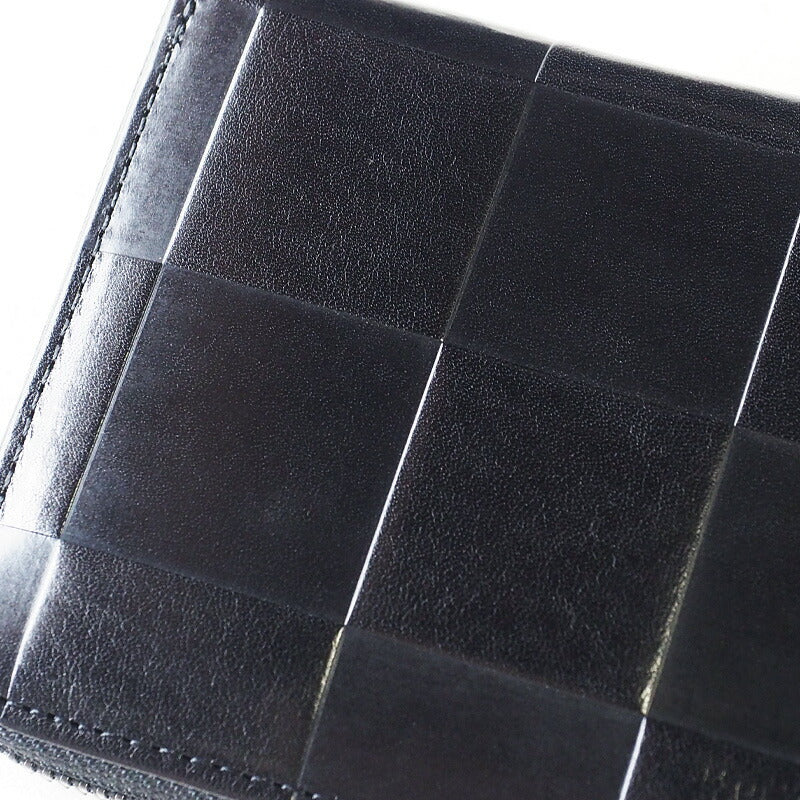 ZOO Wallet Long Wallet Italian Leather Block Check Round Zipper Black Caracal Wallet [Z-ZLW-079-BK] 