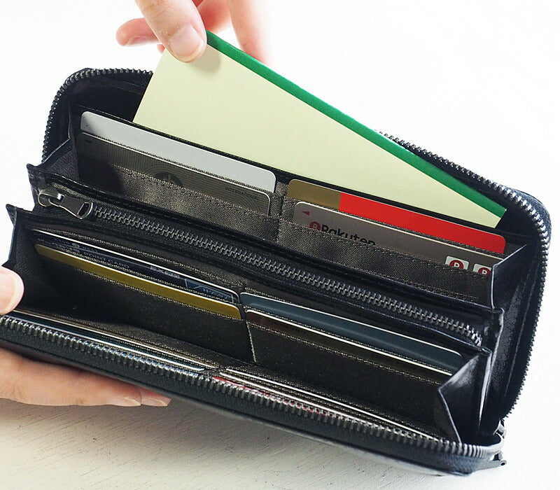 ZOO Wallet Long Wallet Italian Leather Block Check Round Zipper Black Caracal Wallet [Z-ZLW-079-BK] 