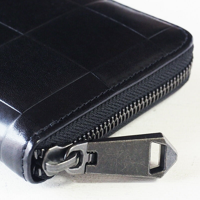 ZOO Wallet Long Wallet Italian Leather Block Check Round Zipper Black Caracal Wallet [Z-ZLW-079-BK] 