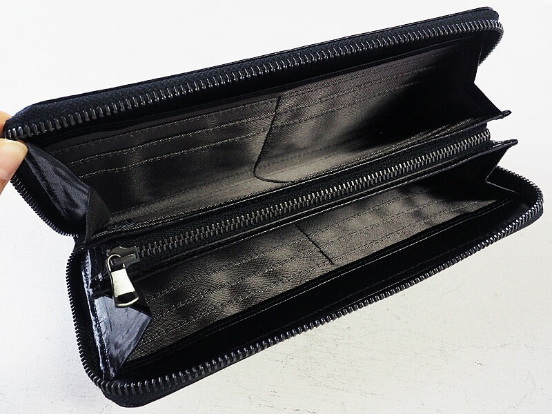 ZOO Wallet Long Wallet Italian Leather Block Check Round Zipper Black Caracal Wallet [Z-ZLW-079-BK] 