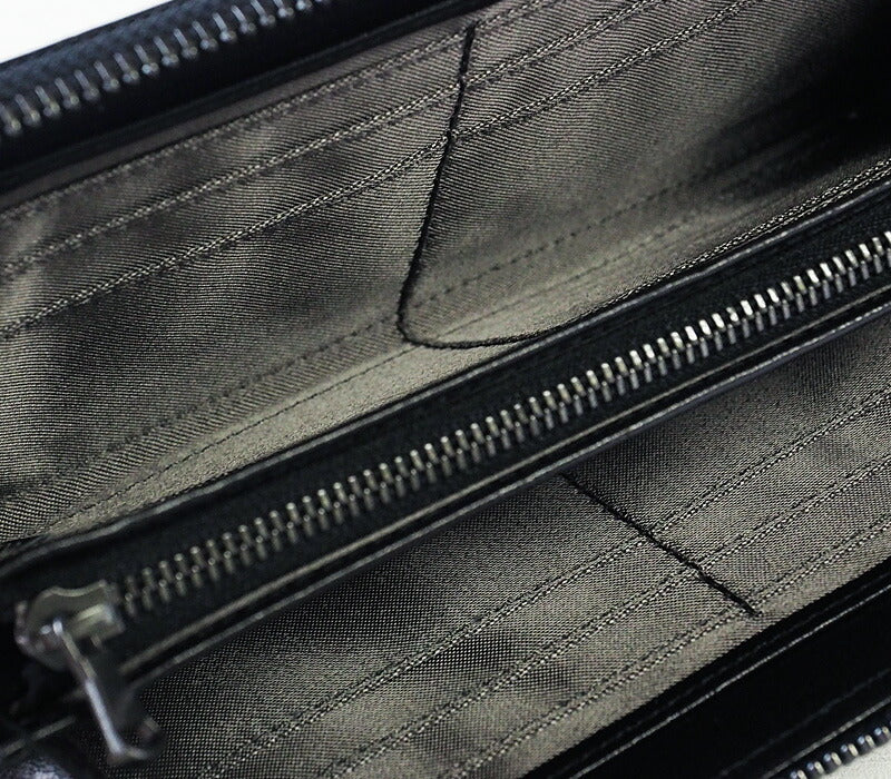 ZOO Wallet Long Wallet Italian Leather Block Check Round Zipper Black Caracal Wallet [Z-ZLW-079-BK] 