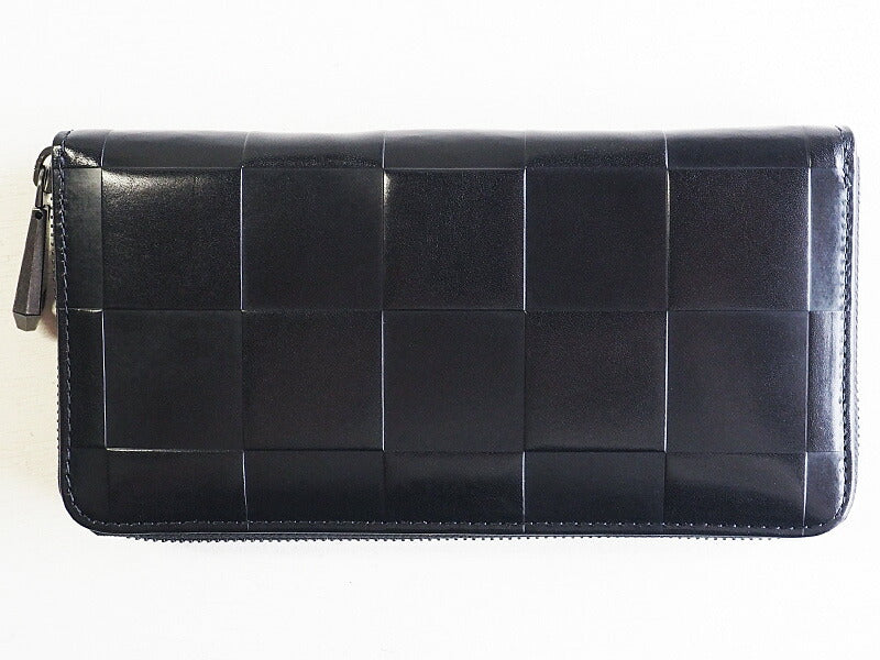 ZOO Wallet Long Wallet Italian Leather Block Check Round Zipper Black Caracal Wallet [Z-ZLW-079-BK] 
