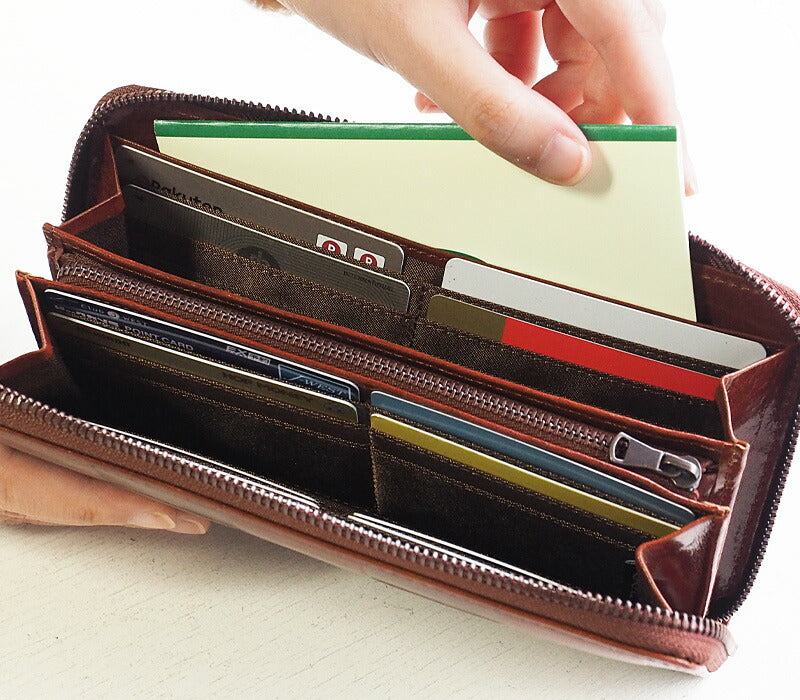 ZOO Wallet Long Wallet Italian Leather Block Check Round Zipper Brown Caracal Wallet [Z-ZLW-079-BR] 