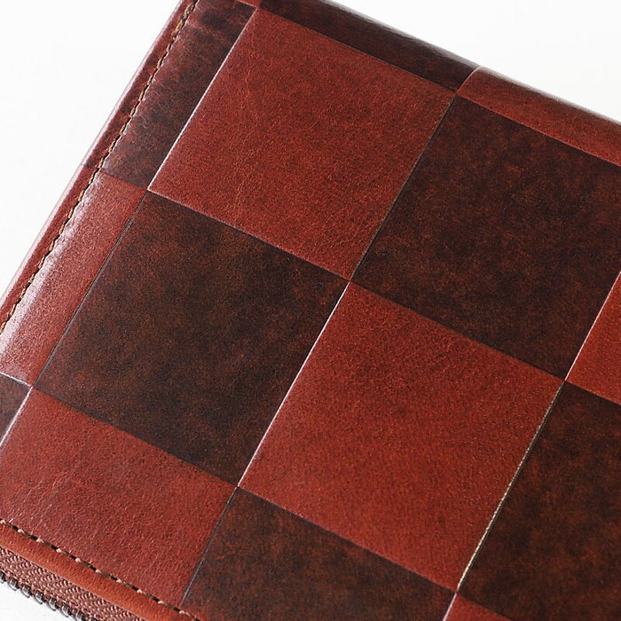 ZOO Wallet Long Wallet Italian Leather Block Check Round Zipper Brown Caracal Wallet [Z-ZLW-079-BR] 