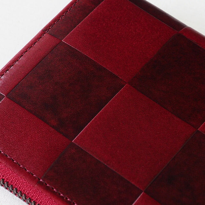 ZOO Wallet Long Wallet Italian Leather Block Check Round Zipper Red Caracal Wallet [Z-ZLW-079-RD] 
