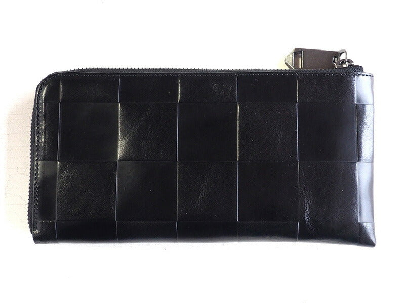 ZOO Wallet Long Wallet Italian Leather Block Check L-shaped Zipper Black Cheetah Wallet 3 [Z-ZLW-080-BK] 