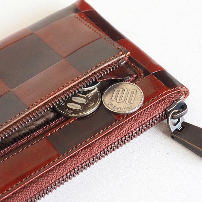 ZOO Wallet Long Wallet Italian Leather Block Check L-shaped Zipper Brown Cheetah Wallet 3 [Z-ZLW-080-BR] 