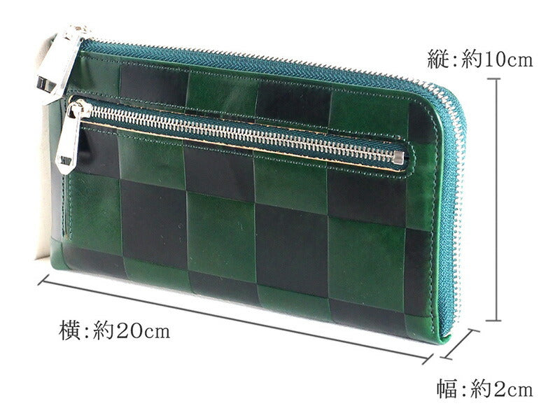 ZOO Wallet Long Wallet Italian Leather Block Check L-shaped Zipper Green Cheetah Wallet 3 [Z-ZLW-080-GR] 