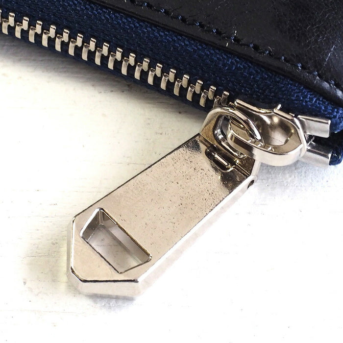 ZOO Wallet Long Wallet Italian Leather Block Check L-shaped Zipper Navy Cheetah Wallet 3 [Z-ZLW-080-NV] 
