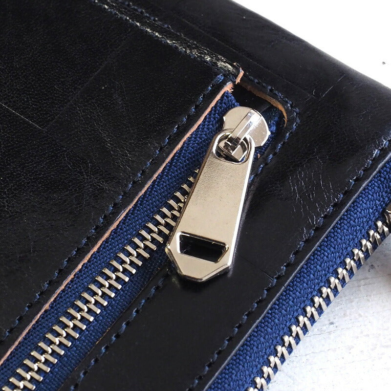 ZOO 錢包長款錢包意大利皮革塊格紋 L 形拉鍊海軍獵豹錢包 3 [Z-ZLW-080-NV] 