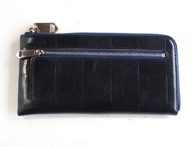 ZOO 錢包長款錢包意大利皮革塊格紋 L 形拉鍊海軍獵豹錢包 3 [Z-ZLW-080-NV] 
