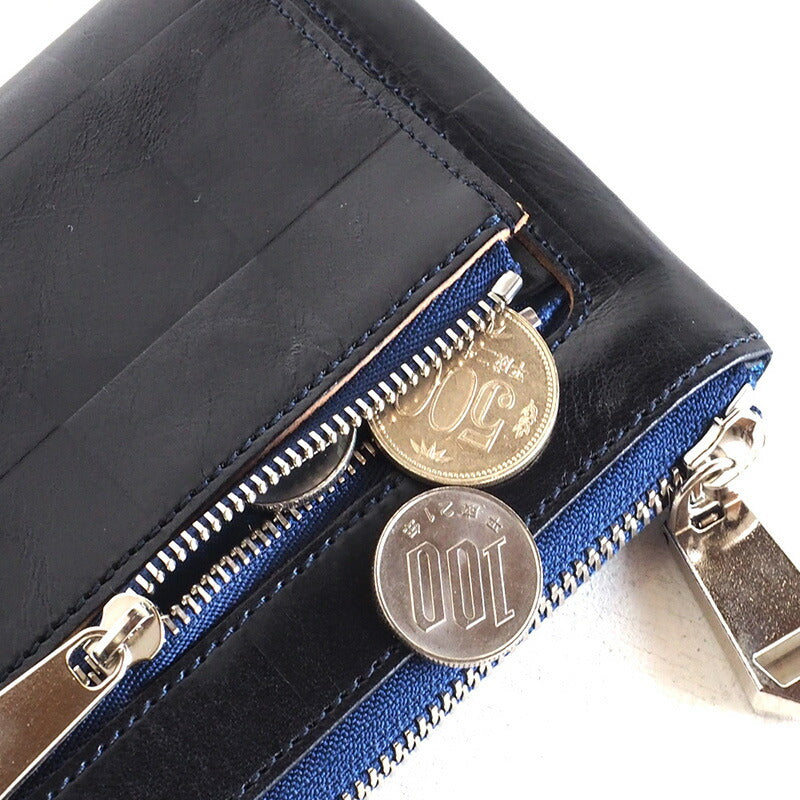 ZOO 錢包長款錢包意大利皮革塊格紋 L 形拉鍊海軍獵豹錢包 3 [Z-ZLW-080-NV] 