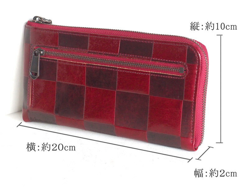 ZOO(ズー) 財布 長財布 イタリアンレザー ブロックチェック L字ファスナー レッド チーターウォレット3 [Z-ZLW-080-RD]