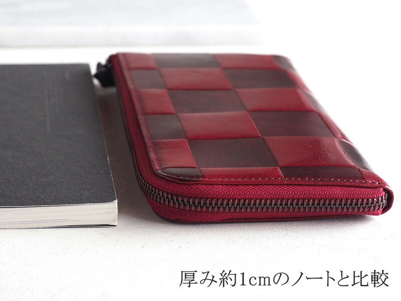 ZOO Wallet Long Wallet Italian Leather Block Check L-shaped Zipper Red Cheetah Wallet 3 [Z-ZLW-080-RD] 