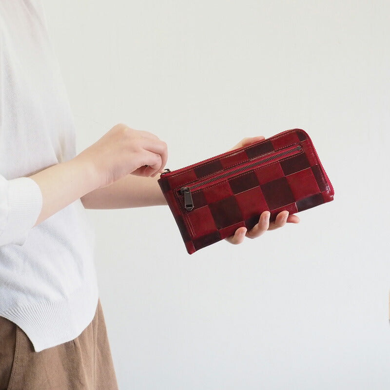 ZOO(ズー) 財布 長財布 イタリアンレザー ブロックチェック L字ファスナー レッド チーターウォレット3 [Z-ZLW-080-RD]