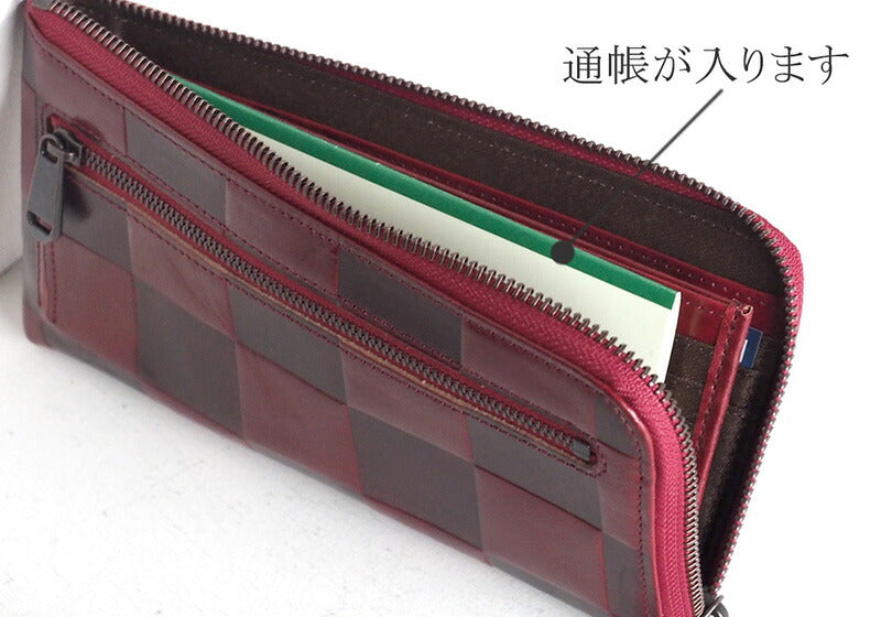 ZOO(ズー) 財布 長財布 イタリアンレザー ブロックチェック L字ファスナー レッド チーターウォレット3 [Z-ZLW-080-RD]