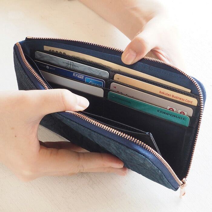 ZOO(ズー) 財布 長財布 象革 L字ファスナー ネイビー ゼブラウォレット8 [Z-ZLW-102-NV]